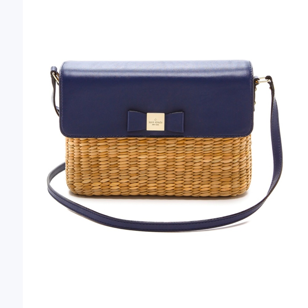 Kate Spade Navy Blue Straw Crossbody Bag